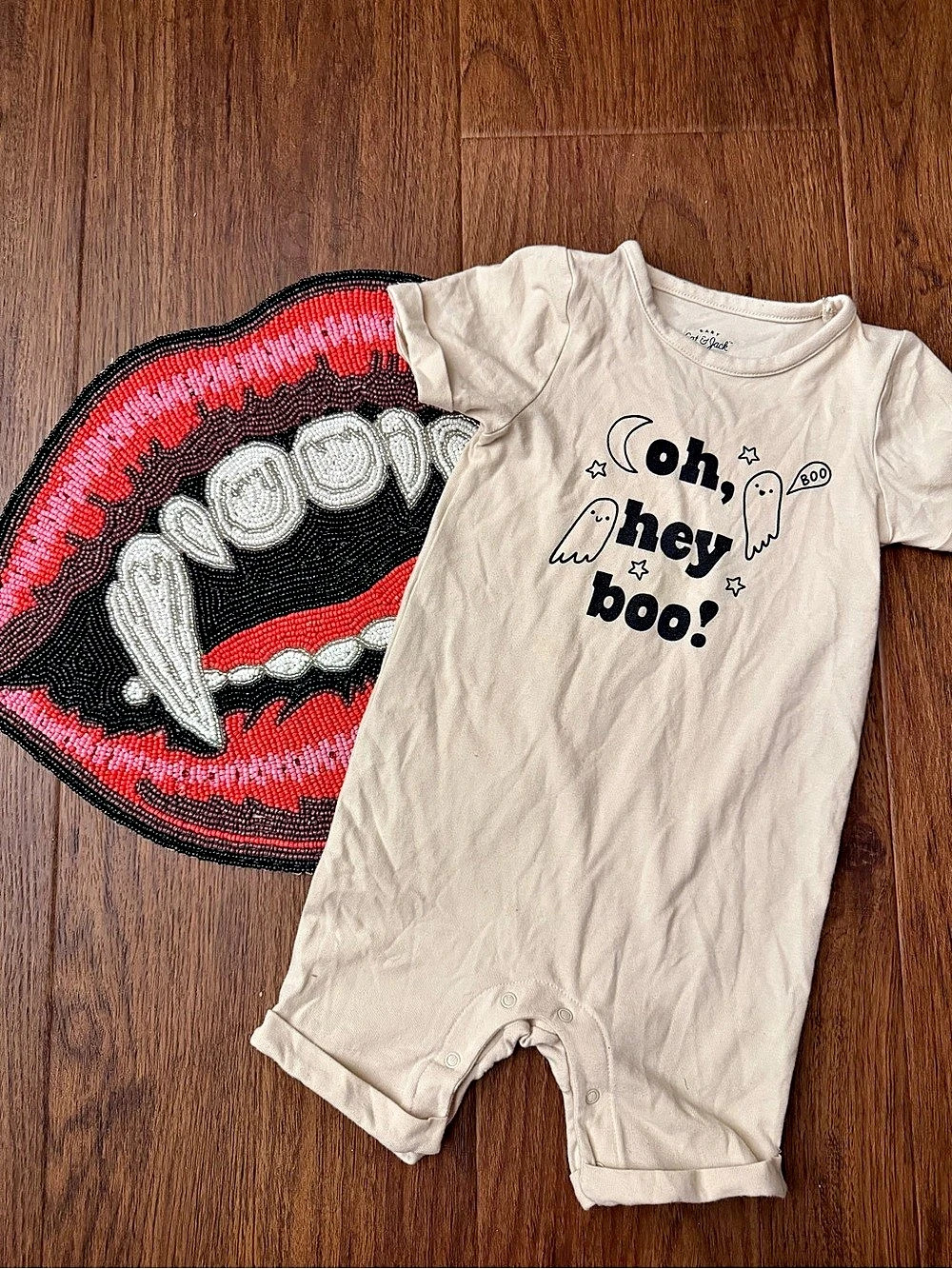 Cat & Jack Halloween Ghost Romper Oh Hey Boo Cream Unisex 18M
